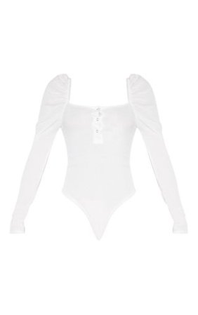Cream Rib Puff Long Sleeve Bodysuit | Tops | PrettyLittleThing