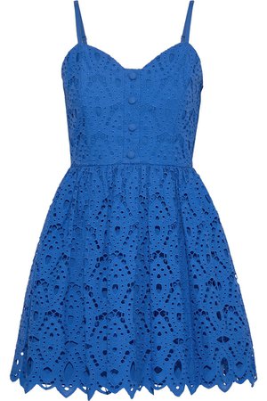 Blue Nella flared broderie anglaise cotton mini dress | Sale up to 70% off | THE OUTNET | ALICE + OLIVIA | THE OUTNET