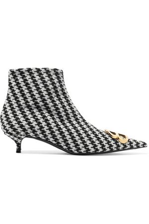 Balenciaga | Logo-embellished houndstooth tweed ankle boots | NET-A-PORTER.COM
