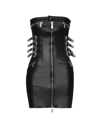 *clipped by @luci-her* Black Embellished Leather Mini Dress