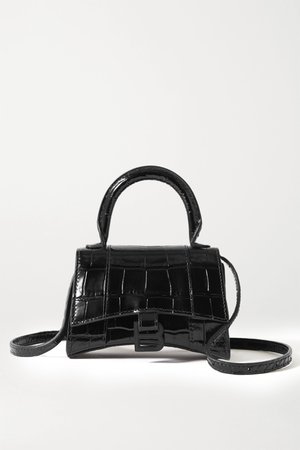 Black Hourglass nano croc-effect leather tote | Balenciaga | NET-A-PORTER