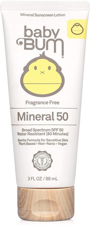 Amazon.com : Baby Bum SPF 50 Sunscreen Lotion | Mineral UVA/UVB Face and Body Protection for Sensitive Skin | Fragrance Free | Travel Size | 3 FL OZ : Hair And Scalp Treatments : Baby
