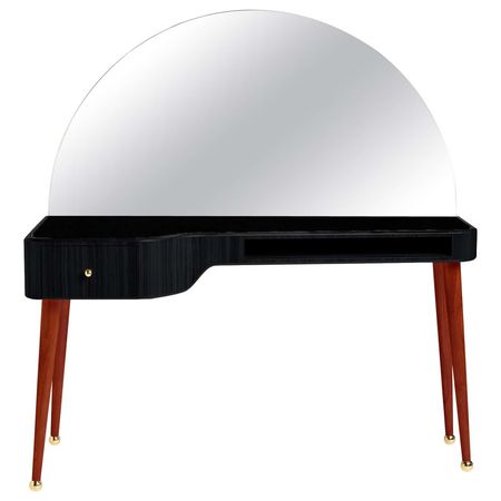 21st Century American Walnut Veneer Vanity Desk with Mirror, Black and Red For Sale at 1stDibs