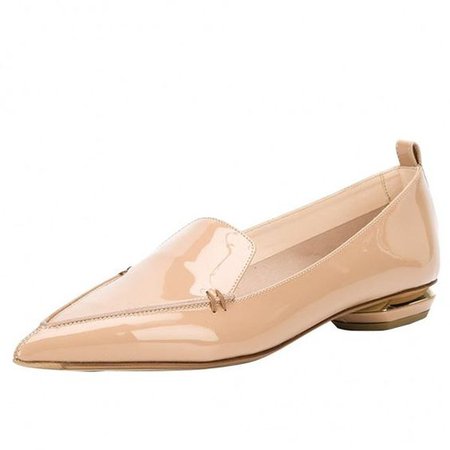 Nude Patent Leather Loafers for Women Trendy Pointy Toe Flats