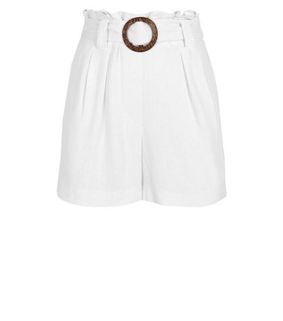 Off White Linen Look Buckle Shorts | New Look