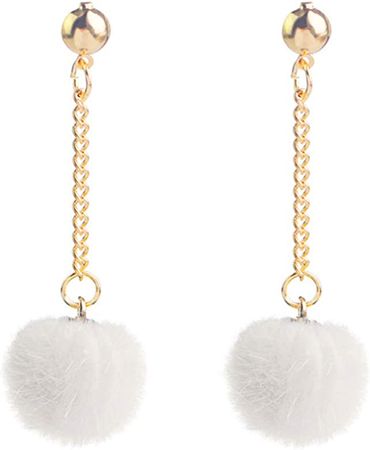 Amazon.com: Flairs New York Faux Fur Pom Pom Drop Dangle Earrings (Snow White/Gold, Pack of 1 Pair): Clothing, Shoes & Jewelry