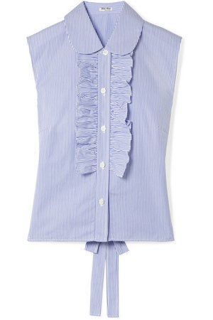Miu Miu | Striped ruffled cotton-poplin blouse | NET-A-PORTER.COM