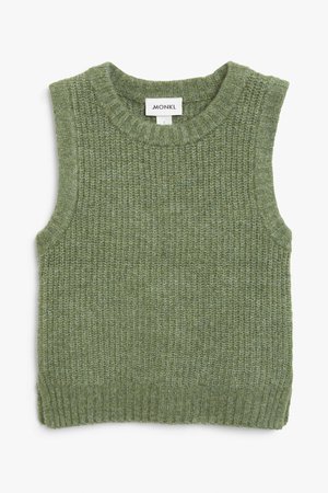 Knit vest - Khaki green - Knitted tops - Monki