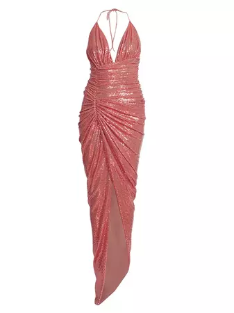 Shop Alexandre Vauthier Halter Ruched Sequined Maxi Dress | Saks Fifth Avenue