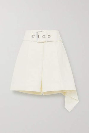Belted Asymmetric Wool Shorts - White