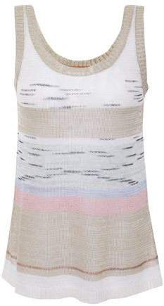 Striped Linen-blend Crochet-knit Tank