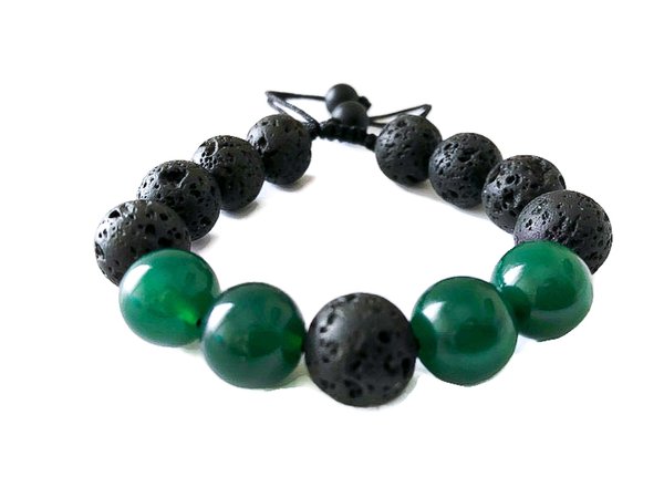 Green Agate & Lava Adjustable Bracelet