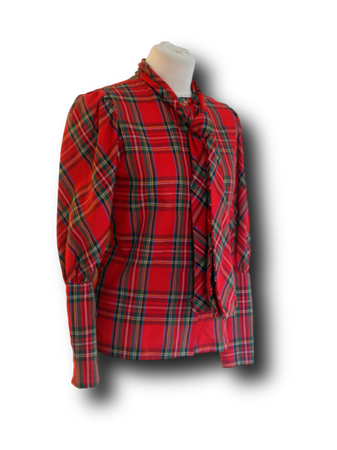 Vintage 70's Tie Neck Shirt, Plaid Shirt, Button Down Blouse, Joy Stevens California top