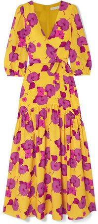 Salma Wrap-effect Floral-print Crepe Maxi Dress - Yellow