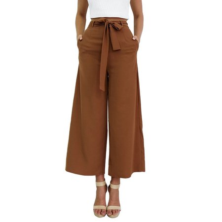 ICHOIX women wide leg pants Loose casual high waist trouser black brown with belt office ladies long pants summer clothes 2019|Pants & Capris| | - AliExpress