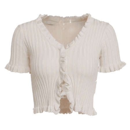 cream ruffle crop blouse top