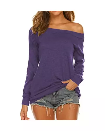 Amazon.com: JINKESI Women's Long Sleeve Tunic Tops Casual Cold Shoulder Blouse Shirts Light purple-Medium : Clothing, Shoes & Jewelry