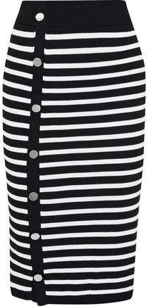 Temio Button-detailed Striped Stretch-knit Pencil Skirt