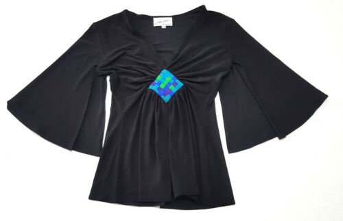 LINDA SEGAL Women's SMALL 4 6 Black Vintage 90'S Dressy Neck Shirt Top k2 | eBay