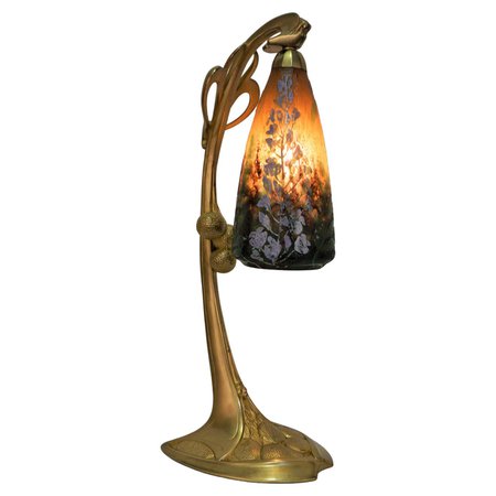 Daum Nancy Glass Dore Bronze Art Nouveau Table Lamp For Sale at 1stDibs