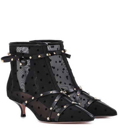 Mesh and leather ankle boots
