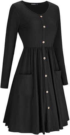 OUGES Women's V Neck Button Down Skater Dress with Pockets at Amazon Women’s Clothing store