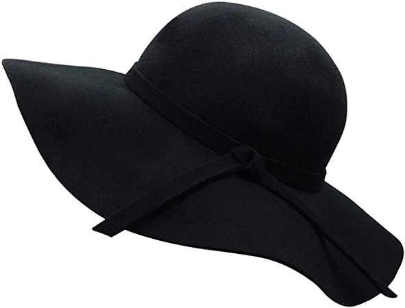 Bienvenu Women's Wide Brim Wool Ribbon Band Floppy Hat Black at Amazon Women’s Clothing store