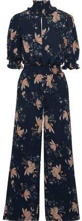 Baker Oneal Shirred Floral-print Crepe De Chine Wide-leg Jumpsuit