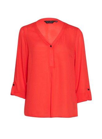 Orange Roll Sleeve Shirt | Dorothy Perkins