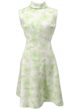 Vintage 1970's Green & White Sleeveless Floral Party Dress
