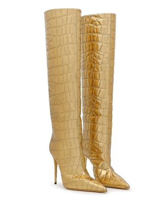 Dolce & Gabbana Metallic croc-effect Knee Boots - Farfetch