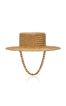 Chain-Embellished Straw Boater Hat By Ruslan Baginskiy Hats | Moda Operandi