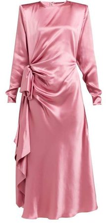 Alessandra Rich - Gathered Silk Charmeuse Midi Dress - Womens - Pink