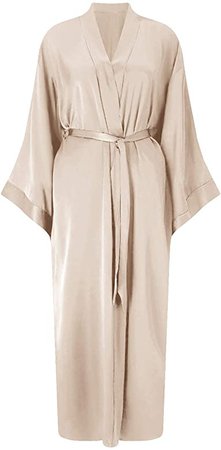 SIORO Womens Silk Robes Satin Lightweight Bathrobe Kimono Long Bath Robes for Bride Bridesmaid, Light Champagne 4-12 at Amazon Women’s Clothing store