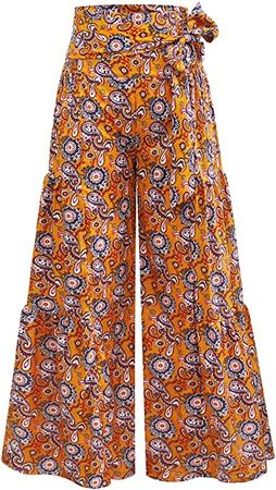 Amazon.com: ebossy Women's Casual Boho Floral Tied Summer Beach Pants Elastic High Waist Wide Leg Floor Length Long Pants : Clothing, Shoes & Jewelry