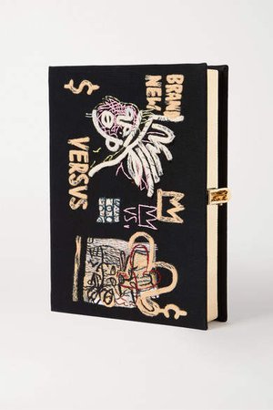 Olympia Le Tan Basquiat Versvs Appliqued Embroidered Canvas Clutch - Black