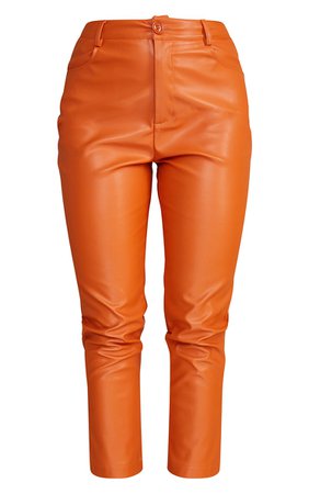 PLT Burnt Orange Faux Leather Cropped Trousers