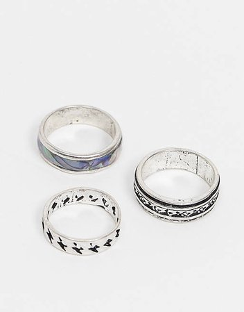 ASOS DESIGN band ring pack with 90s design in silver tone | ASOS