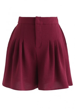 High-Waisted Pleated Shorts in Wine - Pants - BOTTOMS - Retro, Indie and Unique Fashion