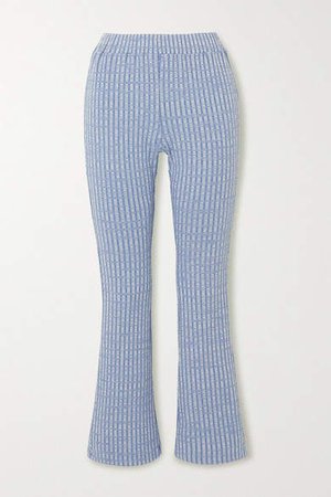 Ribbed-knit Flared Pants - Blue