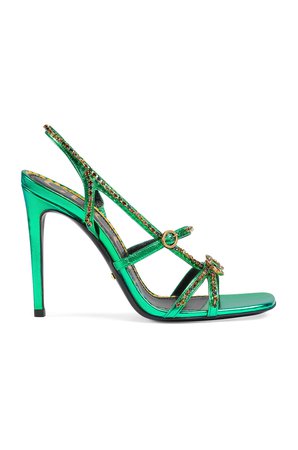 Gucci Metallic Strap Sandals in Jasmine Green | FWRD