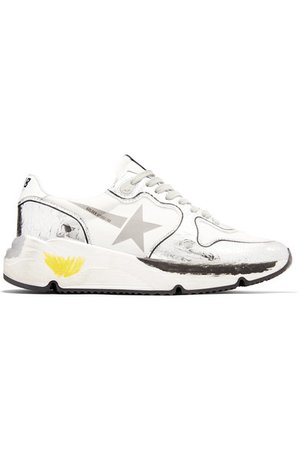 Golden Goose Deluxe Brand | Running Sole distressed paneled metallic leather sneakers | NET-A-PORTER.COM