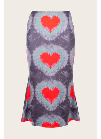 Edith Eartha Grey And Red Heart Print Skirt