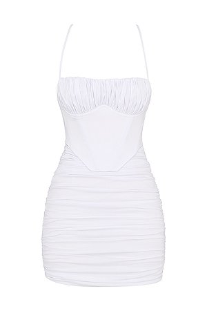 Clothing : Bodycon Dresses : Mistress Rocks 'Soulful' White Ruched Corset Mini Dress