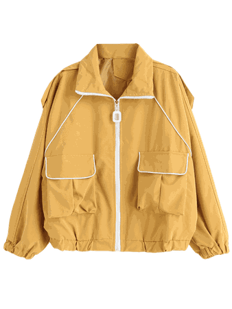 [33% OFF] [HOT] 2019 Contrasting Binding Oversized Jacket In MUSTARD ONE SIZE | ZAFUL