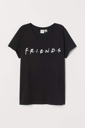 T-shirt with Motif - Black