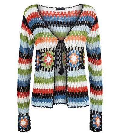 Multicoloured Crochet Cardigan | New Look