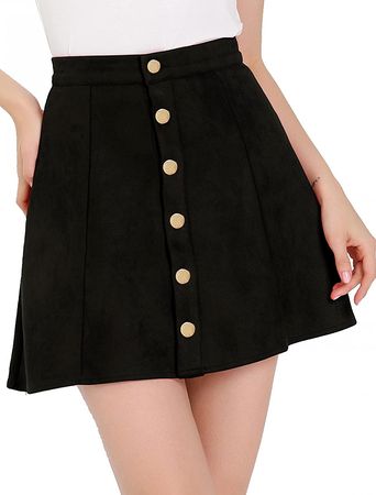 Allegra K Women's Faux Suede Button Closure A-Line High Waisted Flared Mini Short Skirt at Amazon Women’s Clothing store