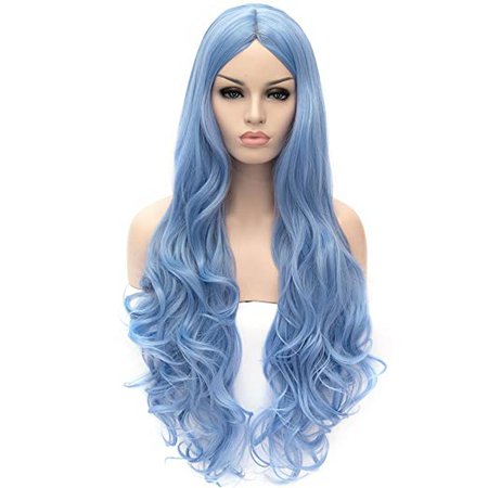 Amazon.com : Flovex Women Long Wavy Cosplay Wigs Ladies Sexy Natural Costume Club Party Daily Hair with Wig Cap (Sky Blue) : Beauty