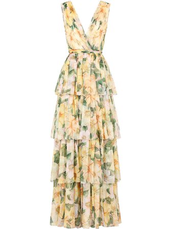 Shop green & pink Dolce & Gabbana camellia-print empire line dress with Express Delivery - Farfetch